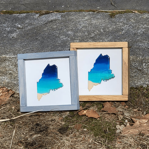 Mini Maine Ocean Framed Sign-Brown